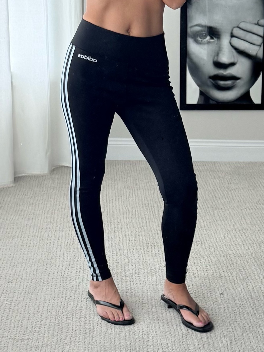 adidas Black Leggings with Gray Side Stripes